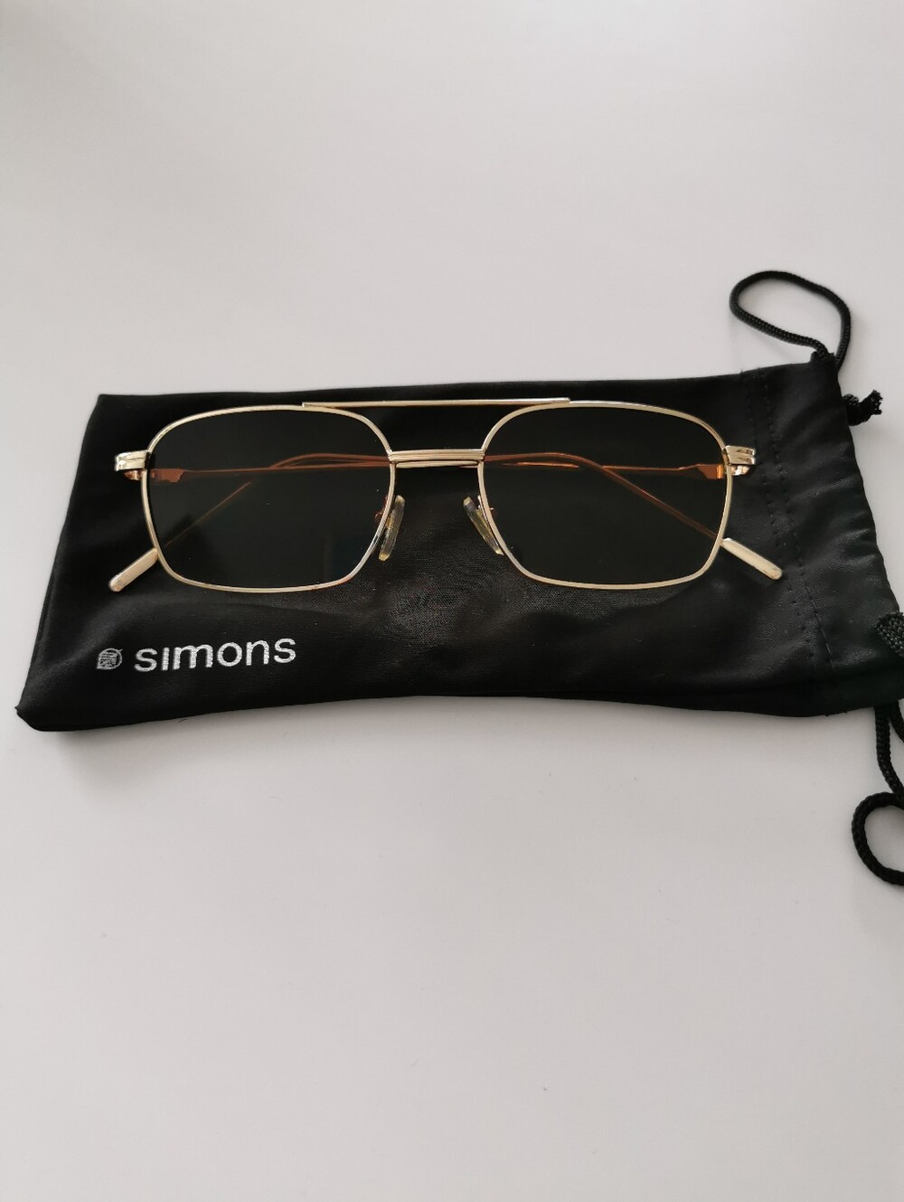 Gold Rectangular Metal Sunglasses with Brown Lenses